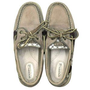 Sperry Top Sider Women's 7M Leather Boat Deck Shoes Tan and Purple Gingham